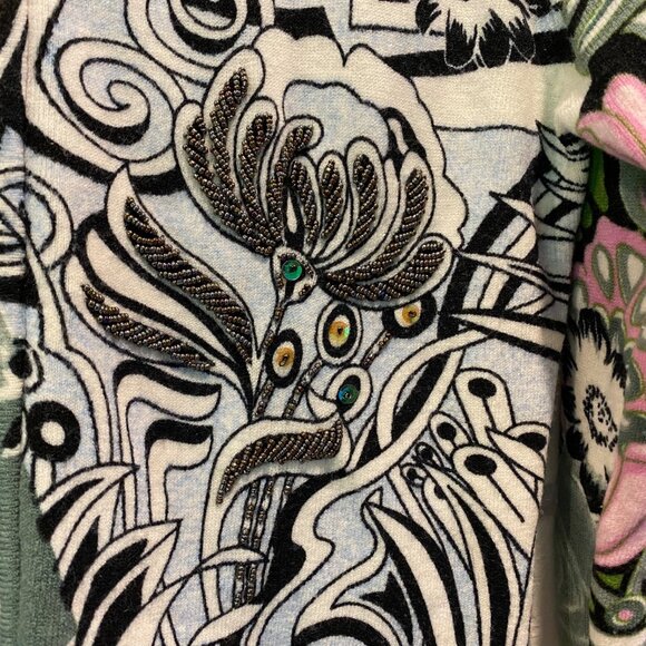 Custo Barcelona Jacket Sweater Multicolor Sz S Full Zip Art Beaded Floral Unique - Picture 9 of 16